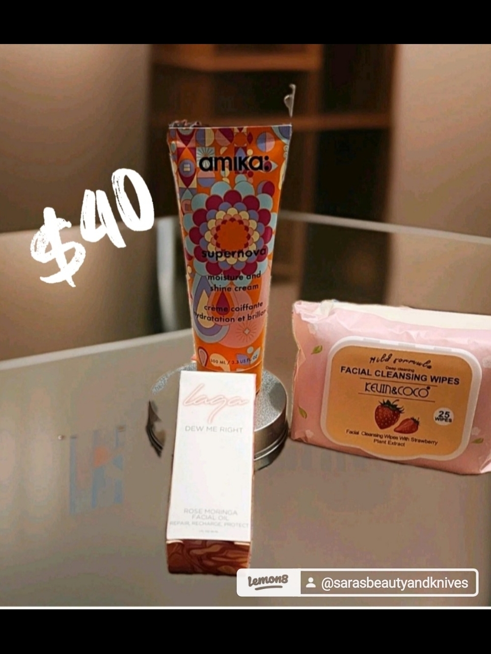 amika Supernova Cream, laga Dew Me Right Oil, Makeup Remover Mit & Facial Wipes